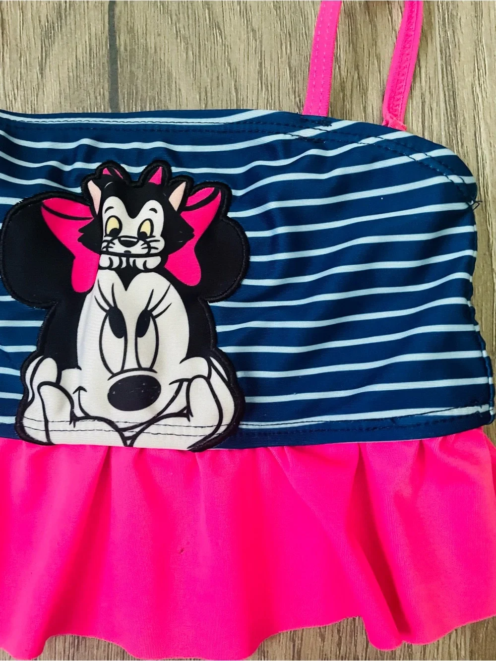 Disney Toddler Girl Two Piece Swimsuit 4 Blue Pink Minnie Mouse Stars Stripes